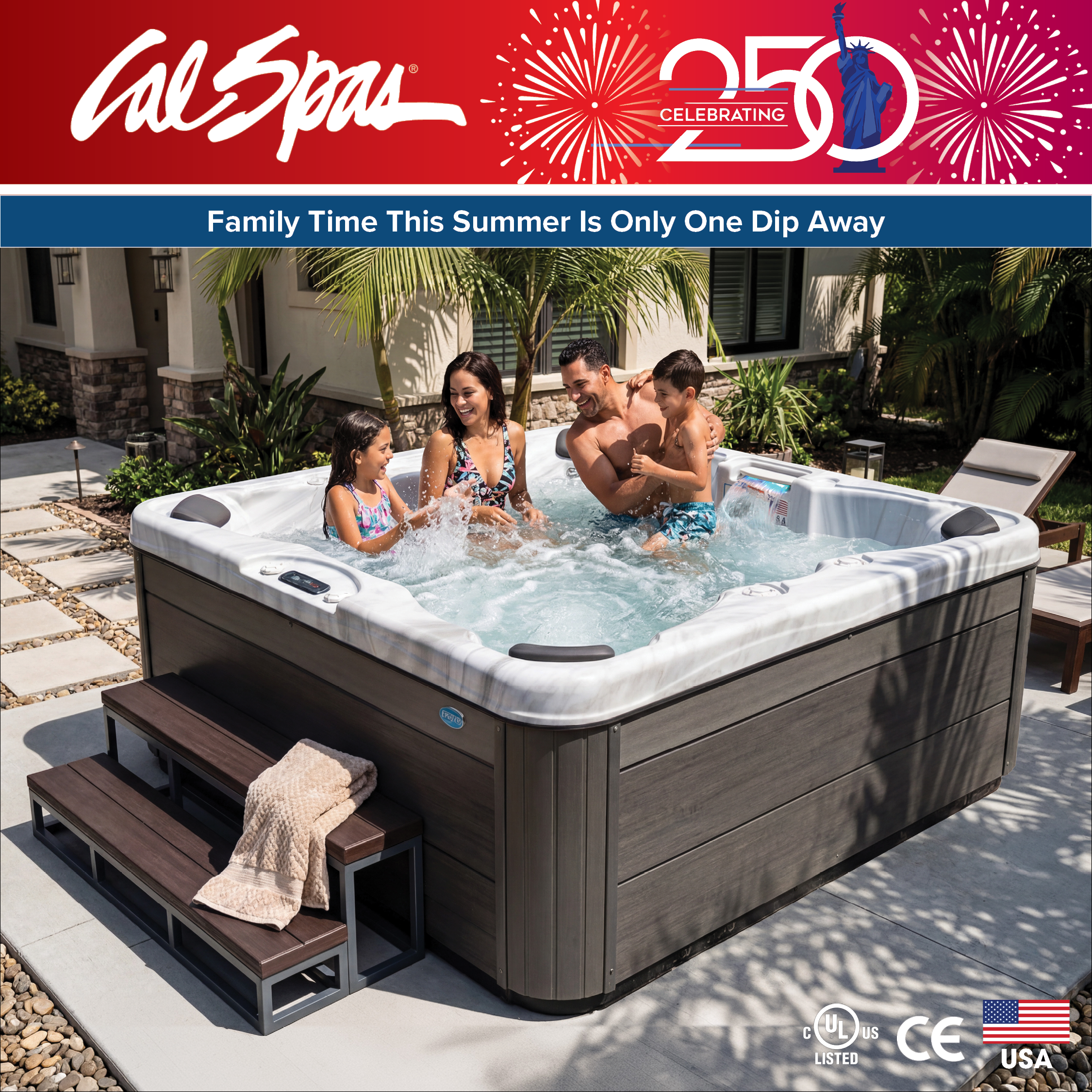 Calspas hot tub being used in a family setting - Bellflower